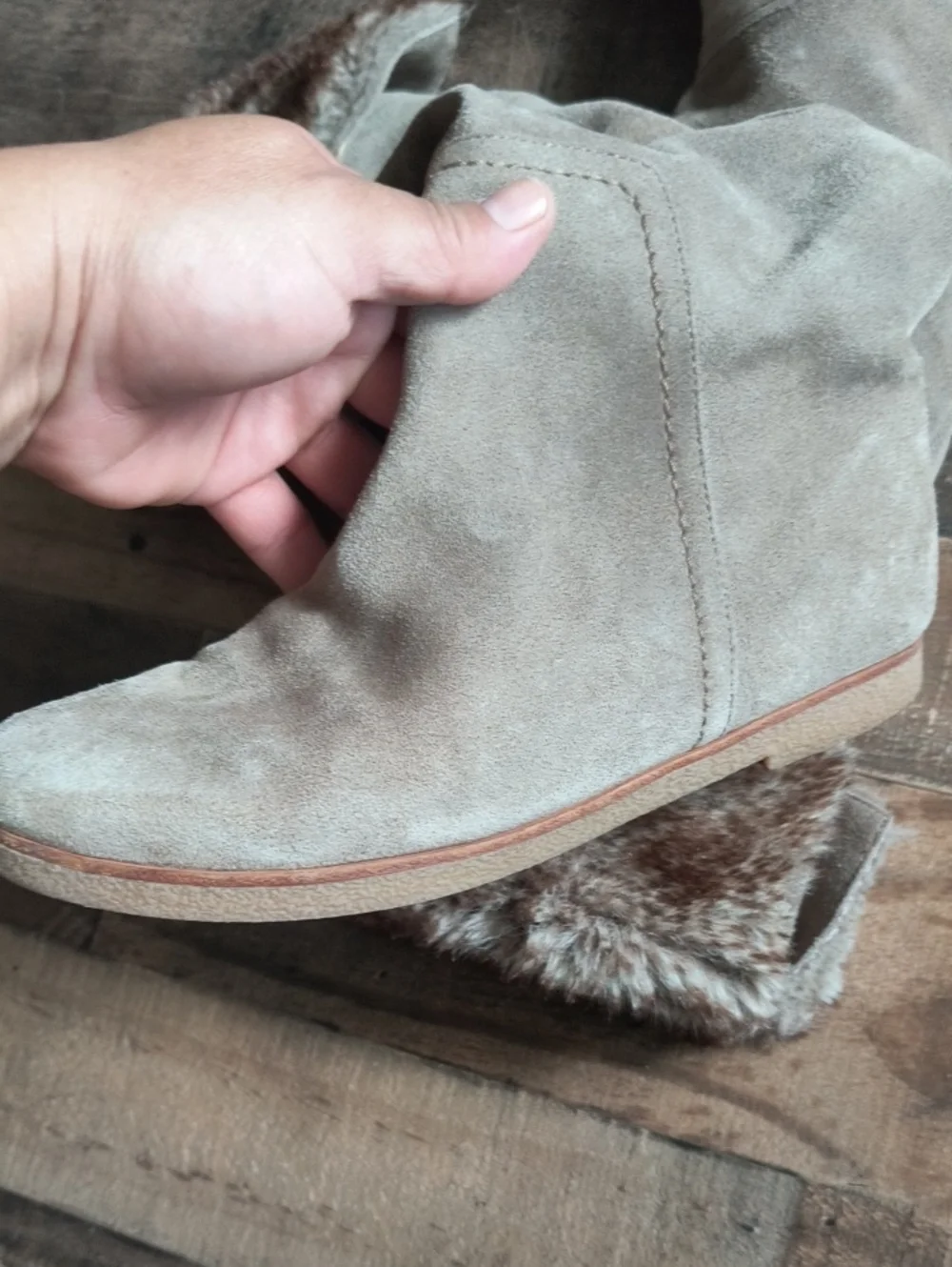 Sam Edelman Orlando Beige Leather Suede Knee High Faux Trim Flat Boots Sz 7.5